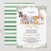 Invitation Garçon Safari Animaux Verdure Jungle Baby shower (Devant / Derrière)