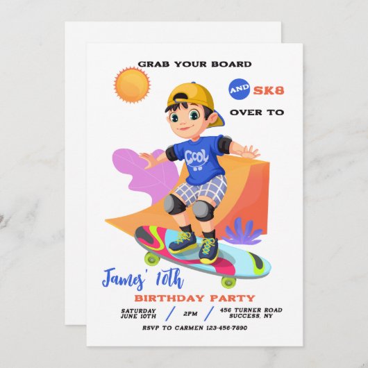 Invitation Garçon Skatepark (Devant / Derrière)