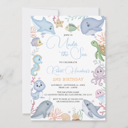 Invitation Garçon sous la mer Animaux Anniversaire (Devant)