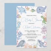 Invitation Garçon Sous Le Baby shower D'Aquarelle De L'Océan  (Devant / Derrière)