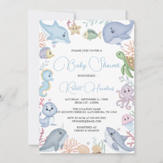 Invitation Garçon Sous Le Baby shower D'Aquarelle De L'Océan 