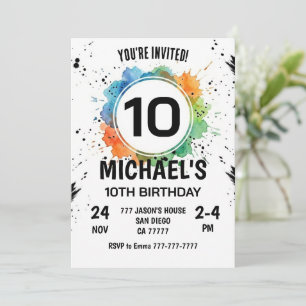 Invitation Garçon Splash Aquarelle 10ème Anniversaire