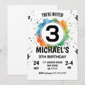 Invitation Garçon Splash Aquarelle 3e Anniversaire (Devant / Derrière)