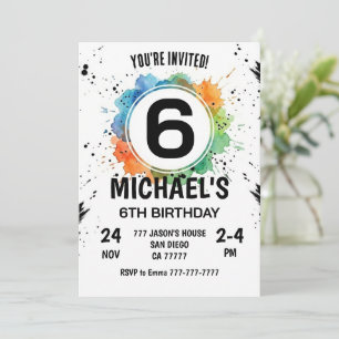 Invitation Garçon Splash Aquarelle 6ème Anniversaire