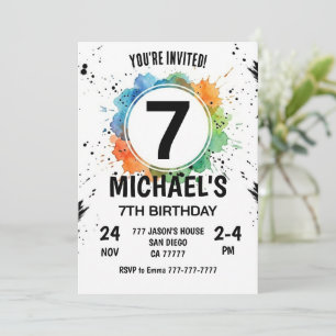 Invitation Garçon Splash Aquarelle 7e Anniversaire