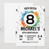 Invitation Garçon Splash Aquarelle 8e Anniversaire (Devant / Derrière)