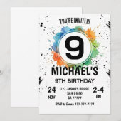 Invitation Garçon Splash Aquarelle 9e Anniversaire (Devant / Derrière)