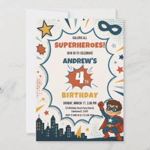 Invitation Garçon Super-héros de Bande Dessinée Anniversaire 