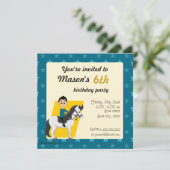 Invitation Garçon sur dessin de cheval anniversaire imprimer  (Debout devant)