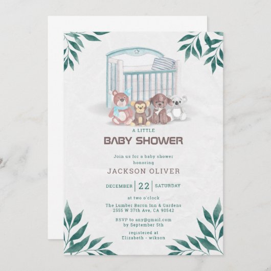 Invitation Garçon Teddy Ours Nous Pouvons Attendre Baby showe (Devant / Derrière)