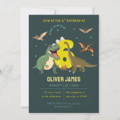 Invitation Garçon thème dinosaure 6ème anniversaire (Devant)