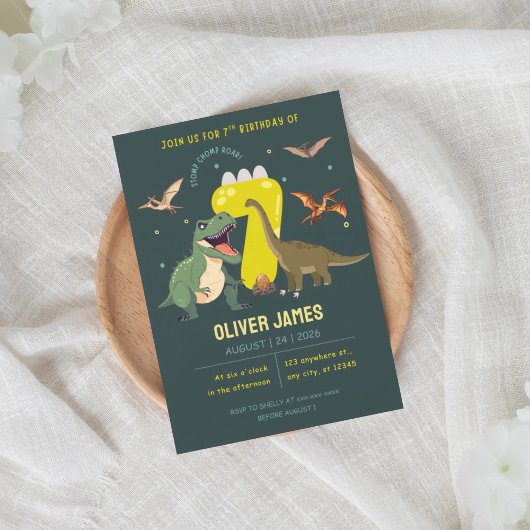 Invitation Garçon thème dinosaure 7e anniversaire