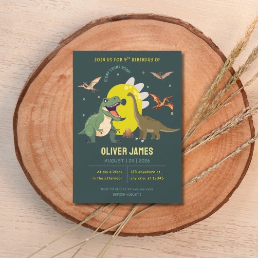 Invitation Garçon thème dinosaure 9e anniversaire 