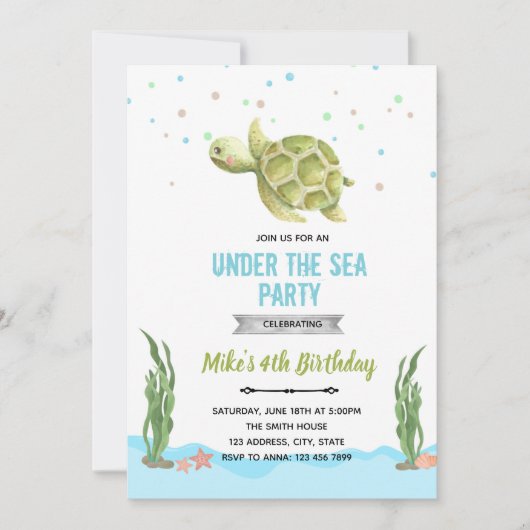 Invitation garçon tortue sous la mer (Devant)