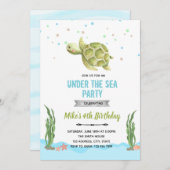 Invitation garçon tortue sous la mer (Devant / Derrière)