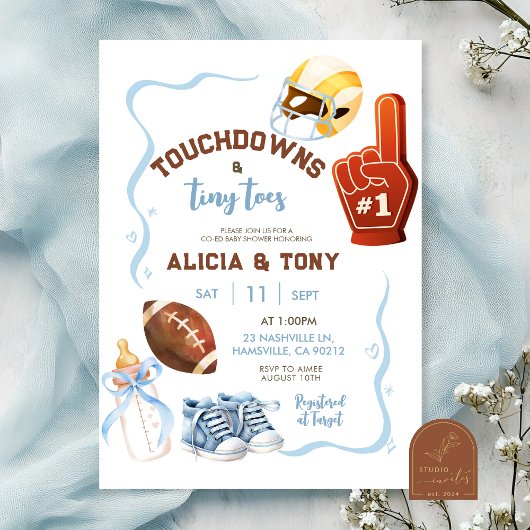 Invitation Garçon Touchdown et Petits Orteils Dessinés à la M