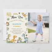 Invitation Garçon Trois Dinosaure Rex (Devant)