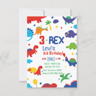 Invitation garçon Trois Rex 3e Dinosaure Anniversaire