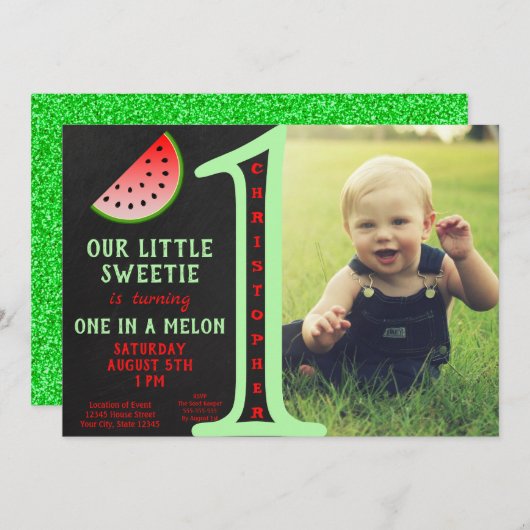 Invitation Garçon Un Dans Un Melon 1Er Anniversaire Parties s (Devant / Derrière)