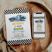Invitation Garçon voiture de course bleue cool pour l'anniver