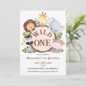 Invitation Garçon Wild ONE 1er anniversaire mignon Safari Ani (Debout devant)