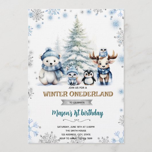 Invitation garçon Winter Onederland (Devant)