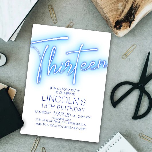 Invitation Garçons 13ème piscine Neon Anniversaire