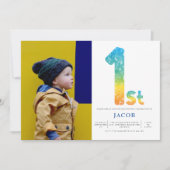 Invitation Garçons 1er anniversaire Orange Yellow Blue Photo (Devant)