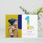 Invitation Garçons 1er anniversaire Orange Yellow Blue Photo (Debout devant)