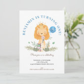 Invitation Garçons 1er Anniversaire Party Cute Lion Safari (Debout devant)
