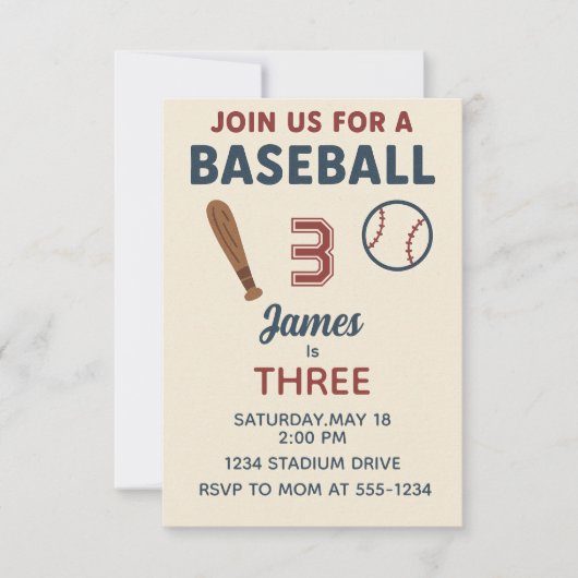 Invitation Garçons 3ème anniversaire Sports Baseball Party (Devant)