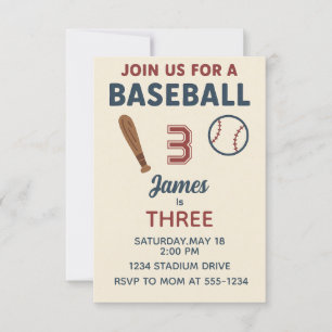 Invitation Garçons 3ème anniversaire Sports Baseball Party