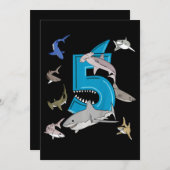 Invitation Garçons 5ème Anniversaire Garçons Requin Requin Bl (Devant / Derrière)