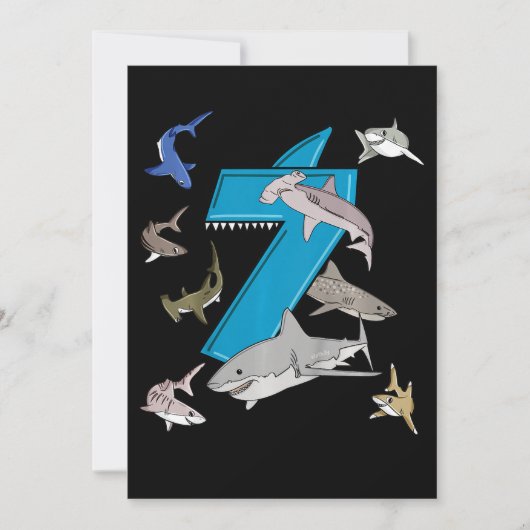 Invitation Garçons 7 ans Anniversaire Requin Requin Blanc (Devant)
