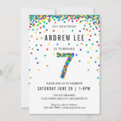 Invitation Garçons 7e fête d'anniversaire, Confetti couleur p (Devant)