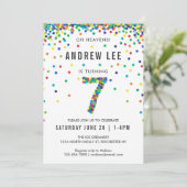 Invitation Garçons 7e fête d'anniversaire, Confetti couleur p (Debout devant)