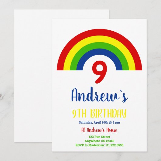 Invitation Garçons 9e anniversaire (Devant / Derrière)