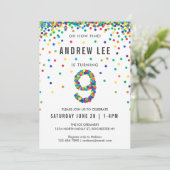 Invitation Garçons 9e fête d'anniversaire, Confetti couleur p (Debout devant)