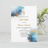 Invitation Garçons à l'aquarelle bleue Baptême Or (Debout devant)