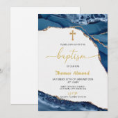 Invitation Garçons à l'aquarelle bleue baptême or (Devant / Derrière)