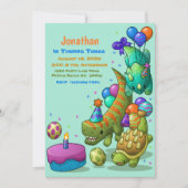 Invitation Garçons adorable Vert Dino Turtle fête d'anniversa (Devant)