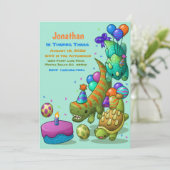 Invitation Garçons adorable Vert Dino Turtle fête d'anniversa (Debout devant)