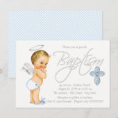 Invitation Garçons Ange Bleu Baptême (Devant / Derrière)