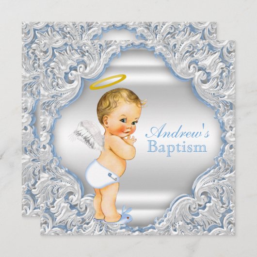Invitation Garçons Angel Baptême (Devant / Derrière)