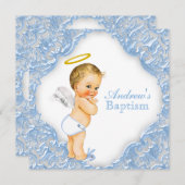 Invitation Garçons Angel Baptême Christening (Devant / Derrière)