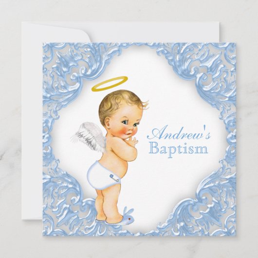 Invitation Garçons Angel Baptême Christening (Devant)