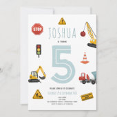 Invitation Garçons Anniversaire de enfant de construction ble (Devant)