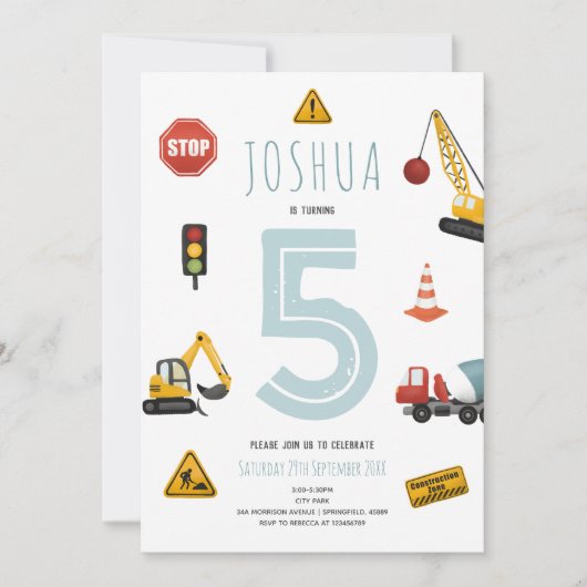 Invitation Garçons Anniversaire de enfant de construction ble (Devant)