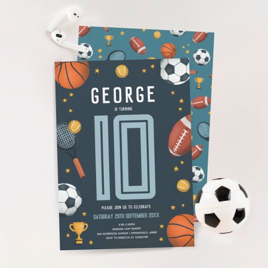 Invitation Garçons Anniversaire de enfant sportif moderne Blu