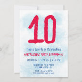 Invitation Garçons Aquarelle Enfants Bleu 10e anniversaire (Devant)